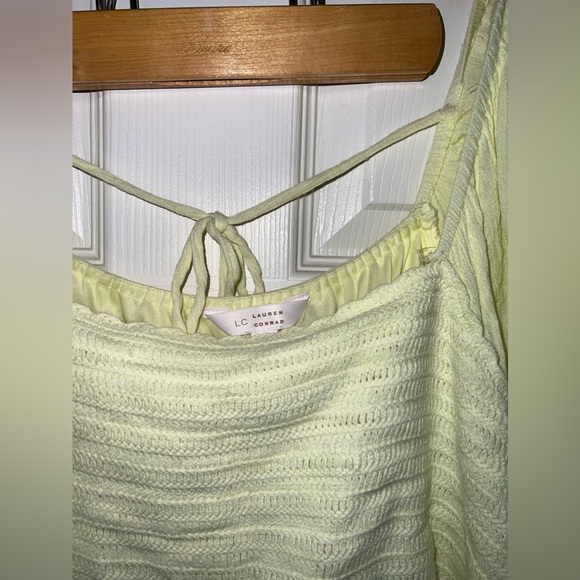LC Lauren Conrad Boho Smocked Crochet Mini Dress‎ Light Highlighter Yellow Sz 2X - Picture 6 of 10